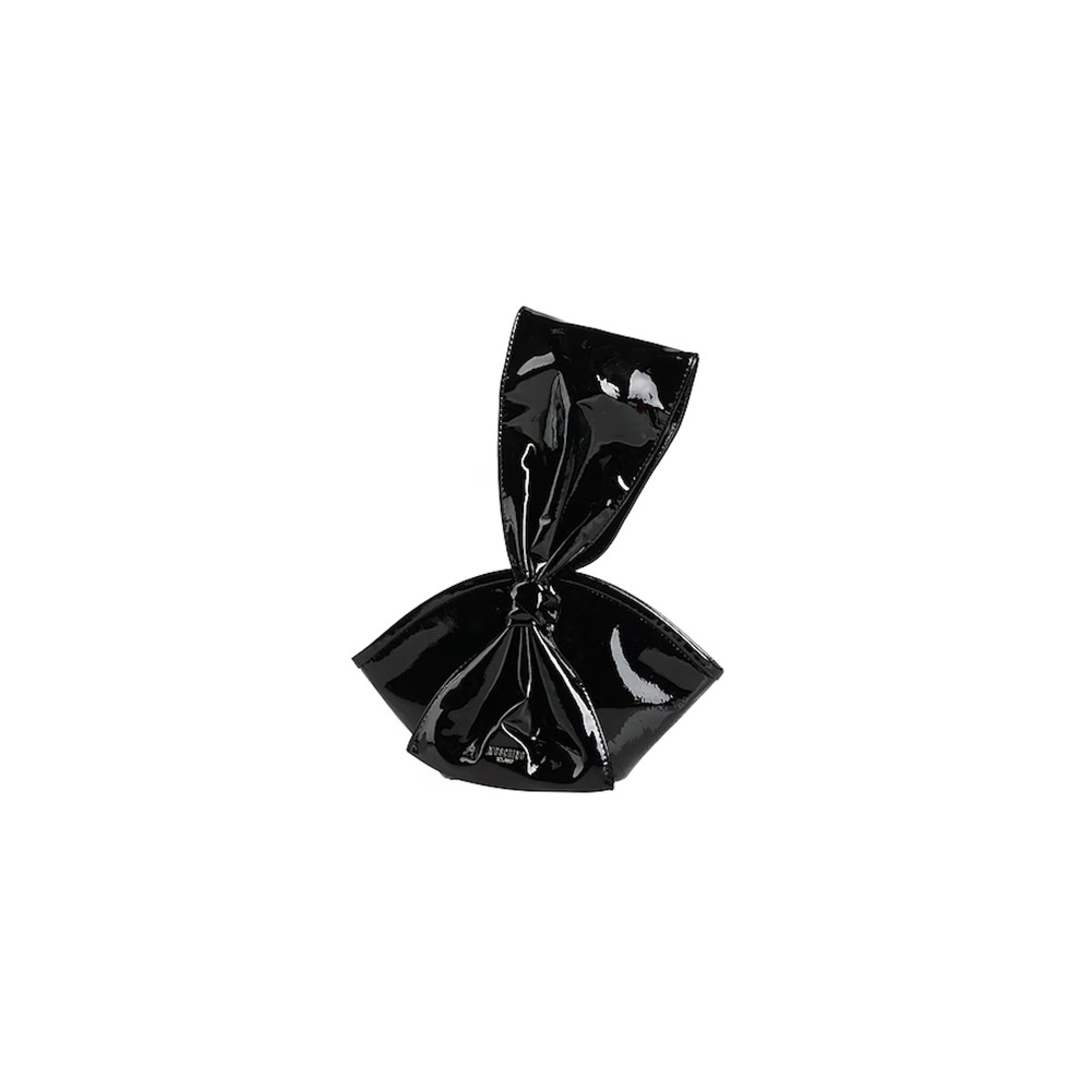 SS23 Moschino Couture Jeremy Scott Black Patent Leather Ribbon Handbag